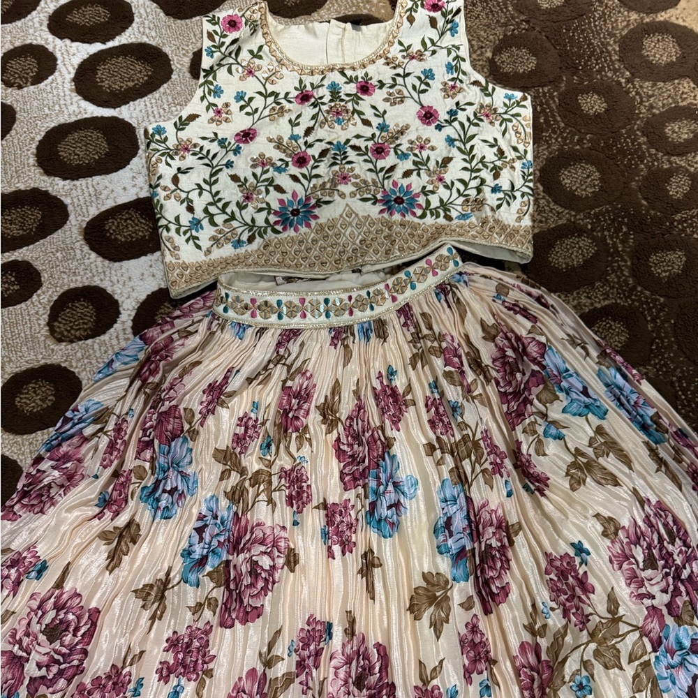 Floral Embroidered Crop Top and Skirt Set